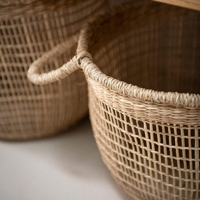 Set de 3 cestas de fibra vegetal beige