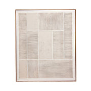Cuadro abstracto geométrico texturizado en tonos beige y blanco con marco de madera