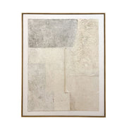 Cuadro abstracto texturizado en tonos blanco, beige y crudo con marco de madera
