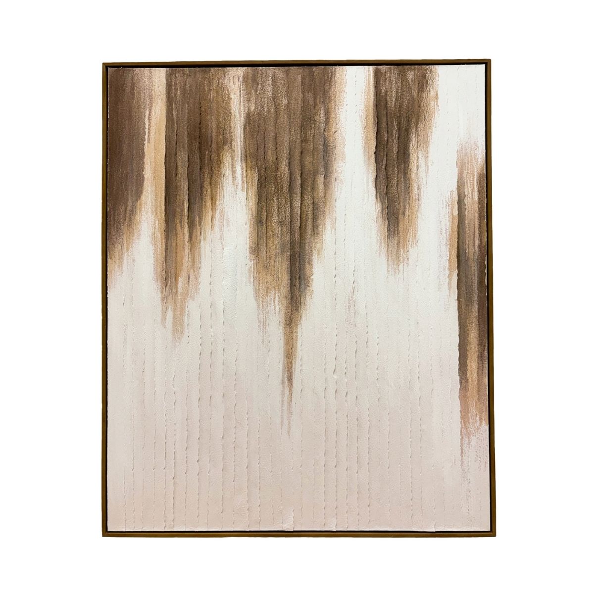 Cuadro abstracto vertical en tonos beige y marrón con marco fino