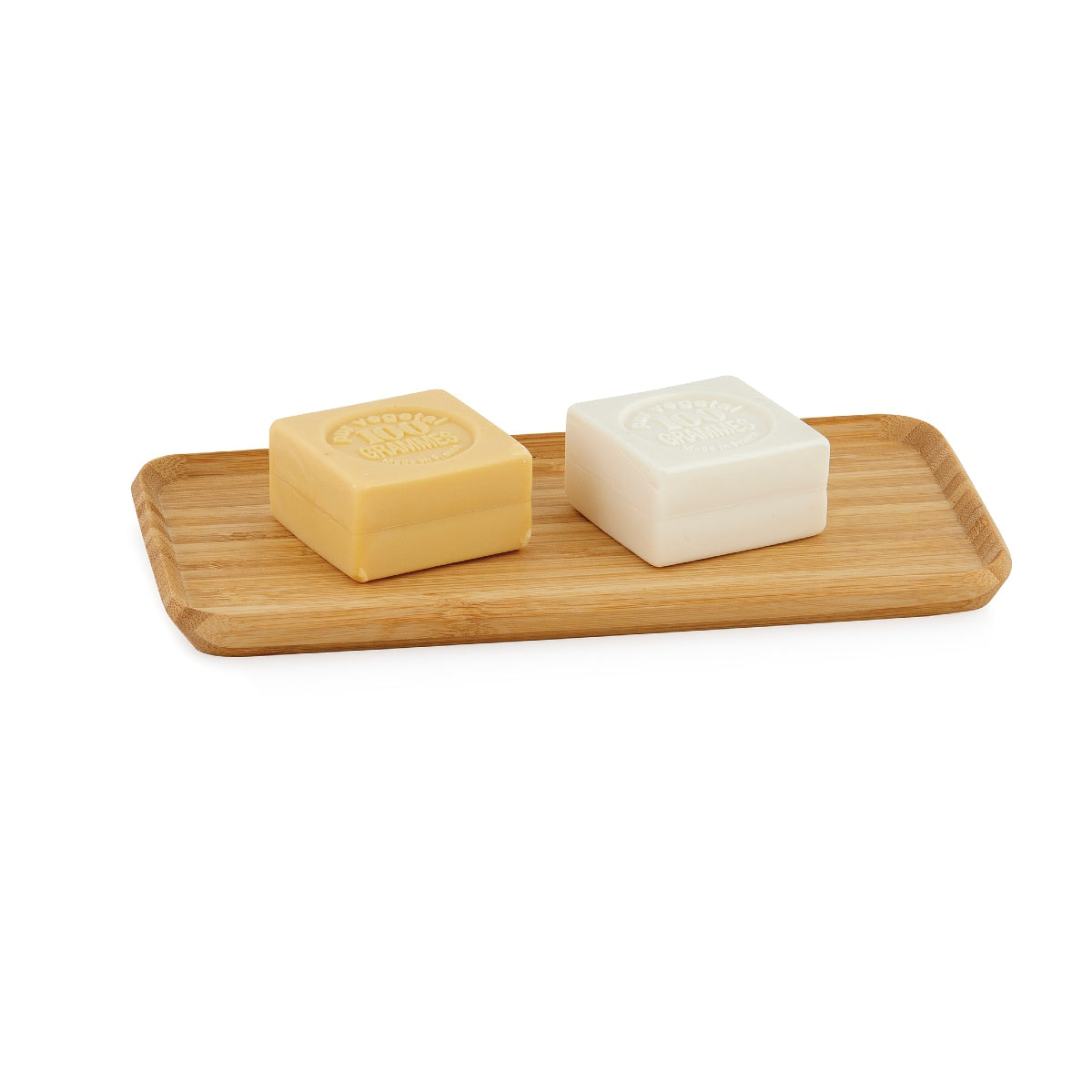 Bandeja decorativa de bambú rectangular beige 24cm