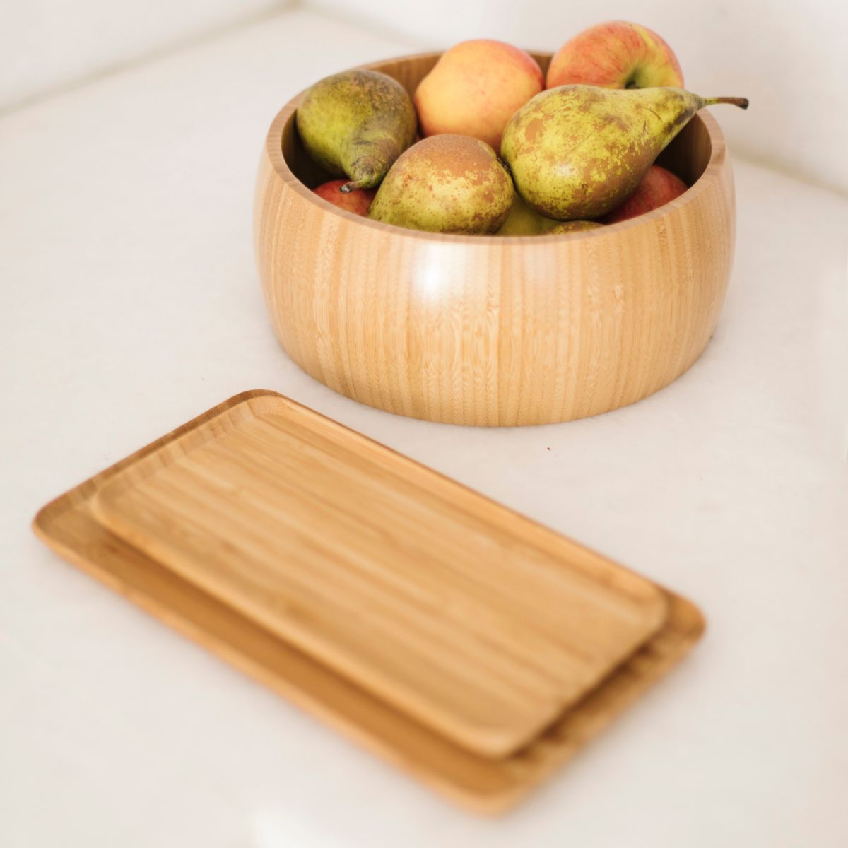 Bandeja decorativa de bambú rectangular beige 24cm
