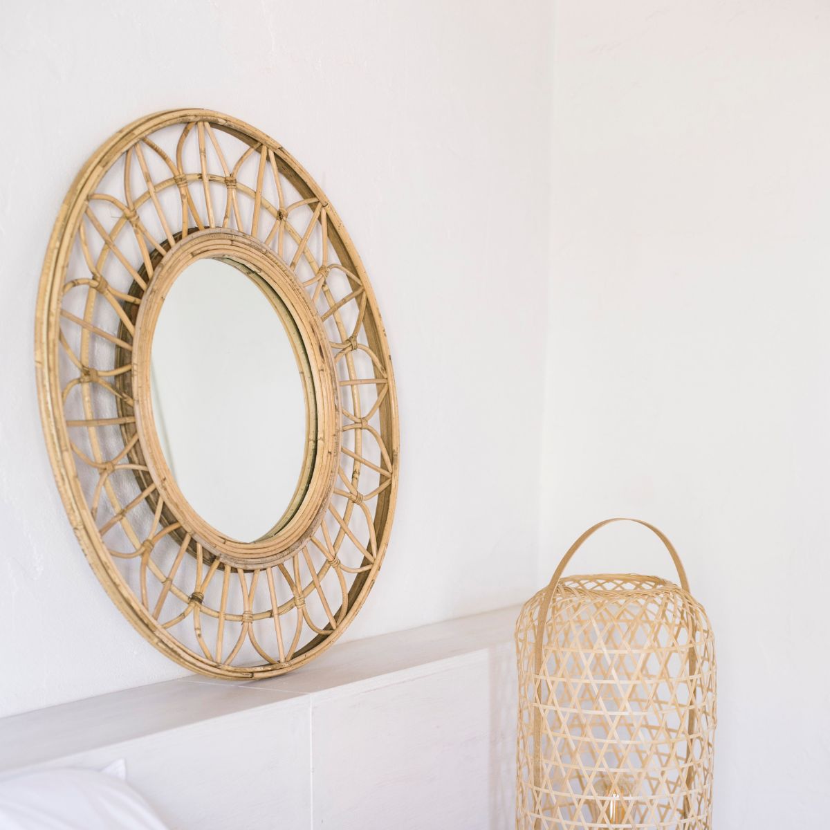 Espejo decorativo étnico de rattan