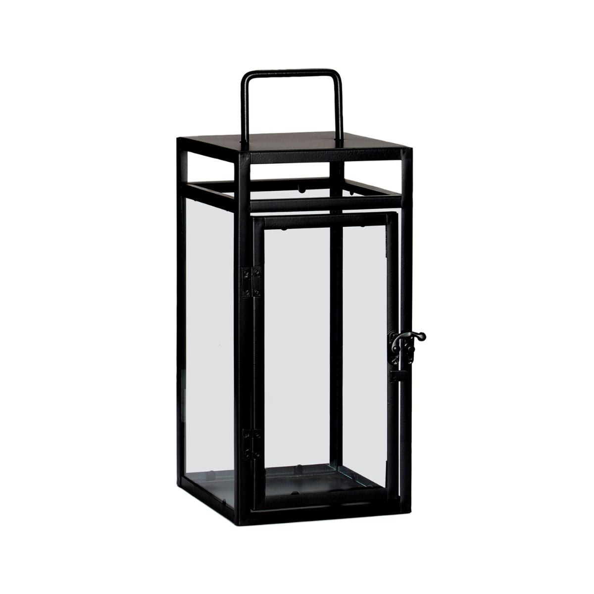 Portavelas industrial negro de metal con asa cuadrada 35cm
