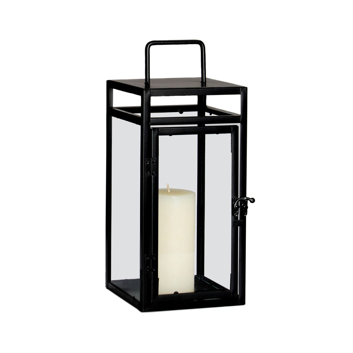 Portavelas industrial negro de metal con asa cuadrada 35cm