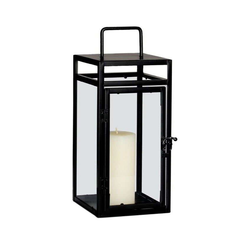 Portavelas industrial negro de metal con asa cuadrada 46cm