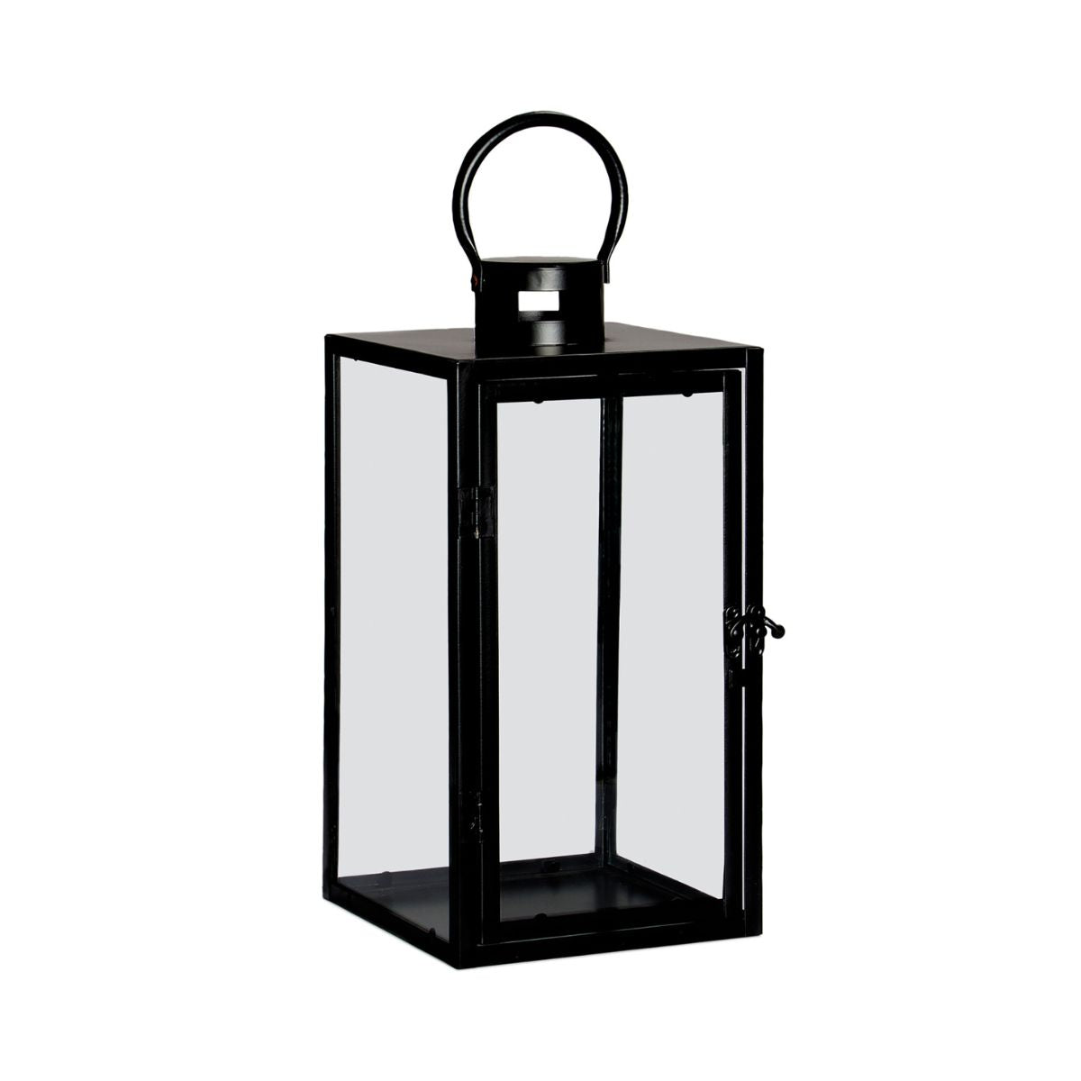 Portavelas industrial negro de metal con asa redonda 42cm
