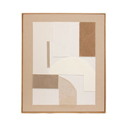 Cuadro abstracto con relieves geométricos en tonos beige y blanco con marco fino