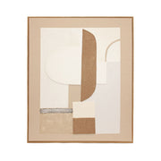 Cuadro abstracto con relieves y formas geométricas en tonos beige y blanco con marco fino