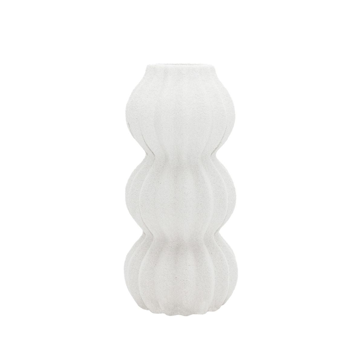 Jarrón decorativo blanco de acabado texturizado y diseño ondulado de tres volúmenes