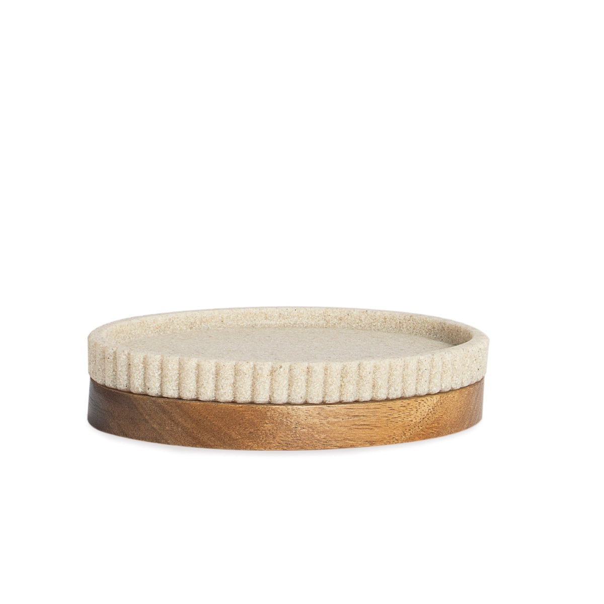 Jabonera de baño de madera y resina beige