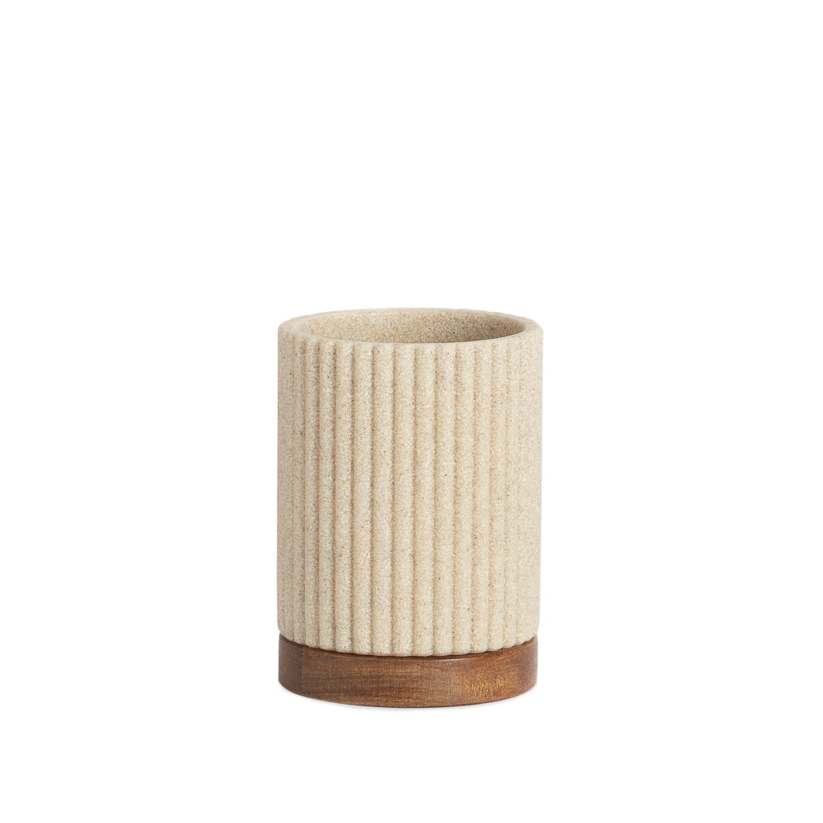 Portacepillos de baño de madera y resina beige