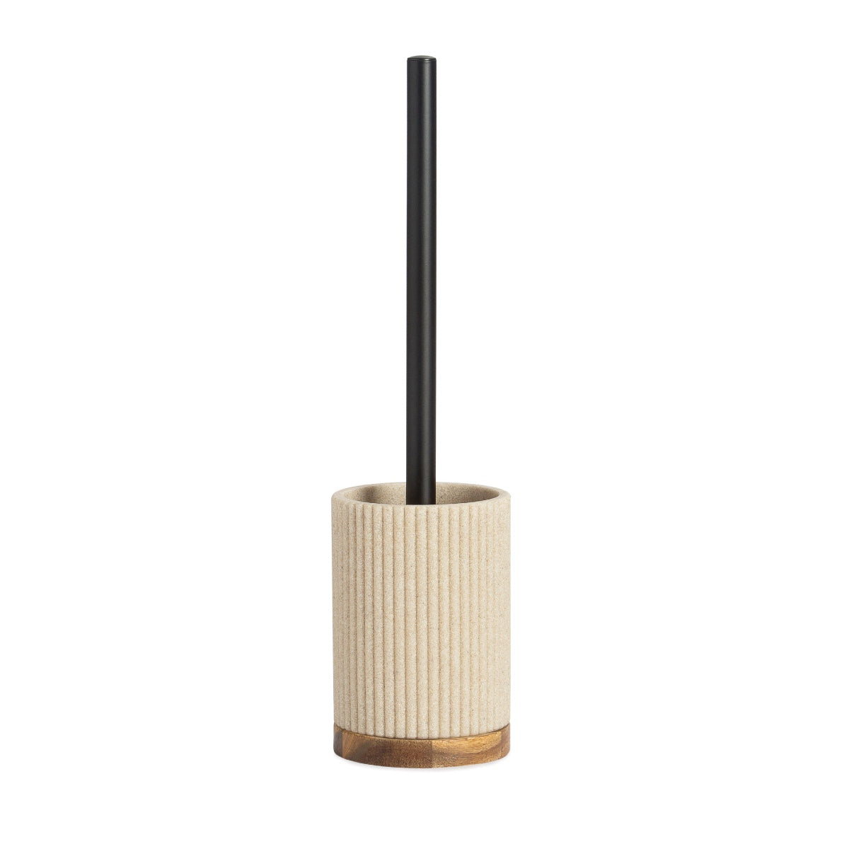 Escobilla de baño beige de madera y resina
