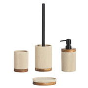 Escobilla de baño beige de madera y resina