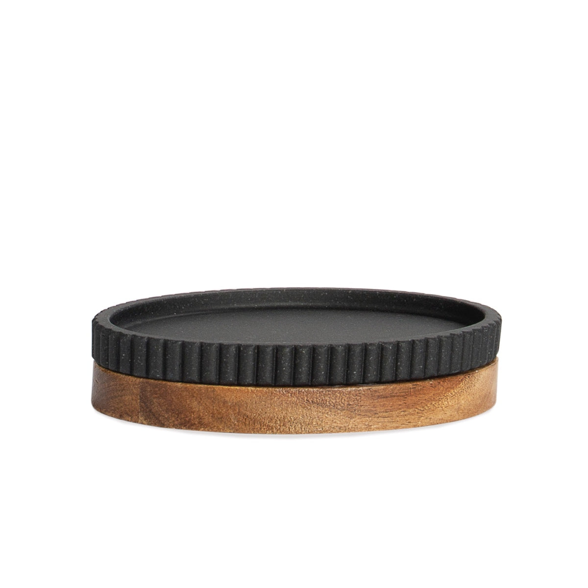 Jabonera de baño de madera y resina negra