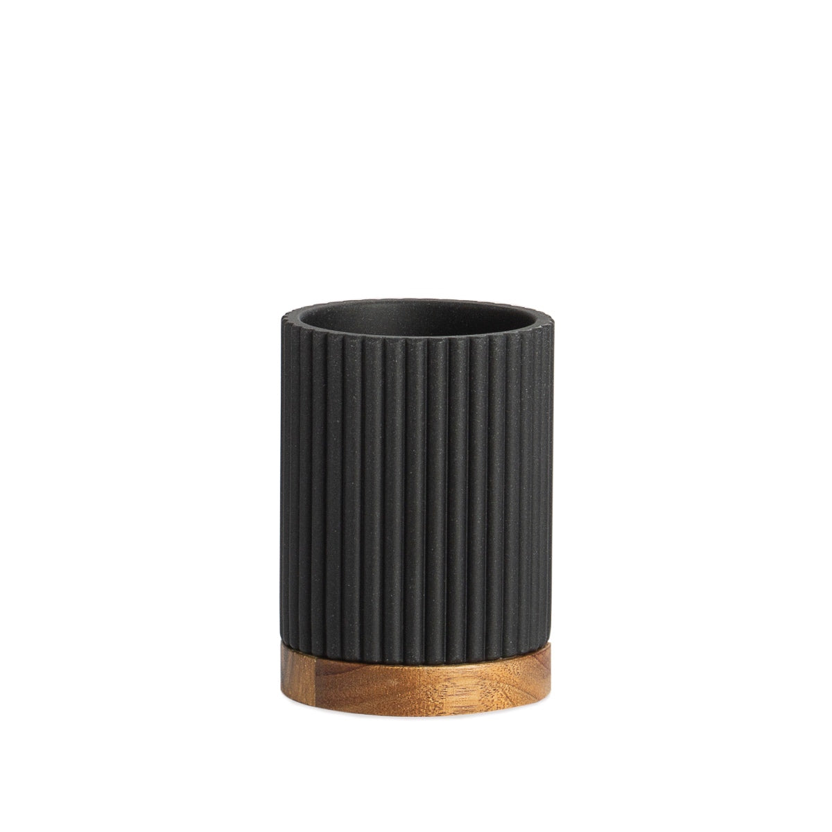 Portacepillos de baño de madera y resina negro