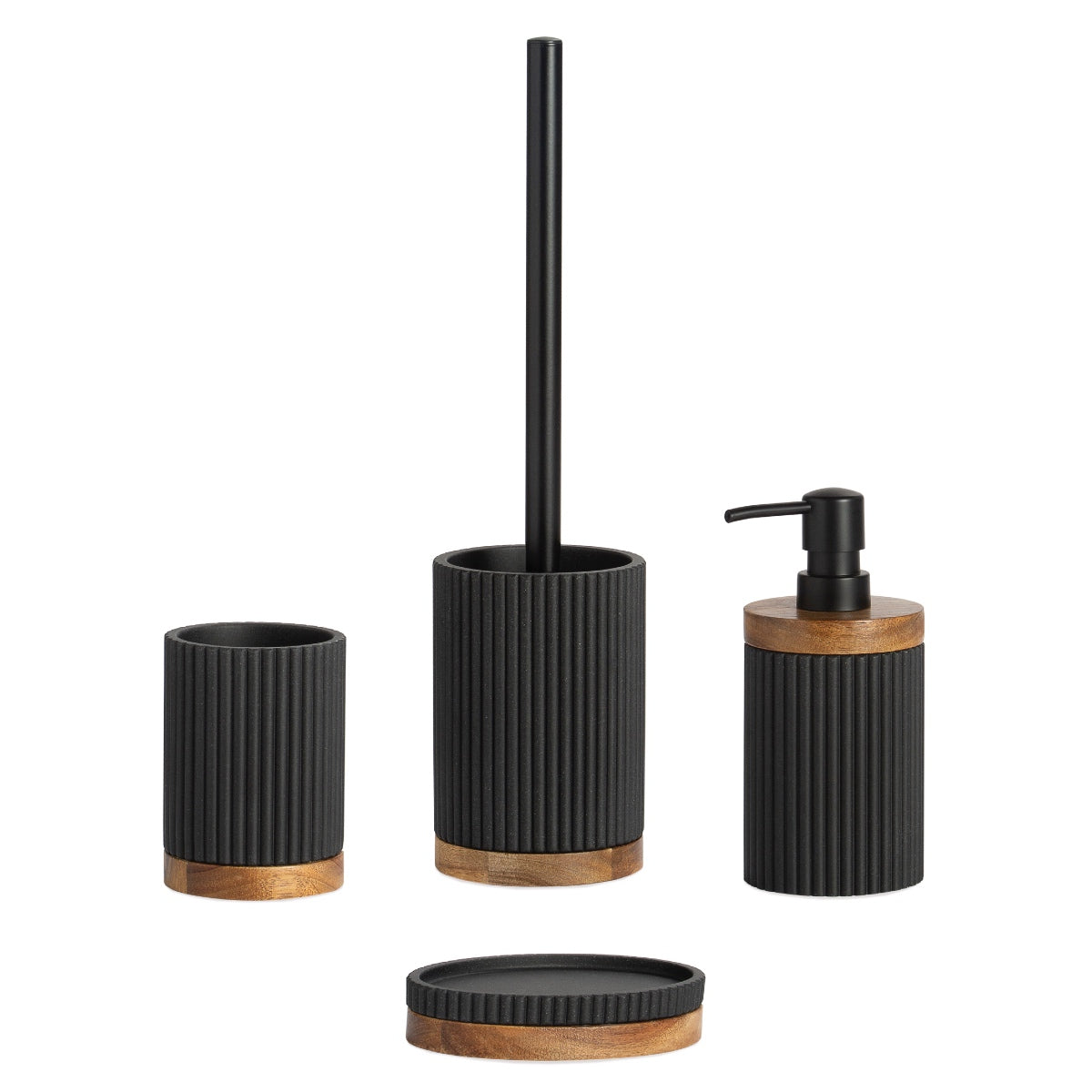 Escobilla de baño negra de madera y resina