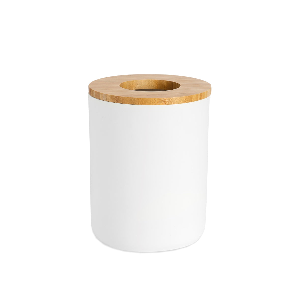 Papelera nórdica de baño blanca de bambú