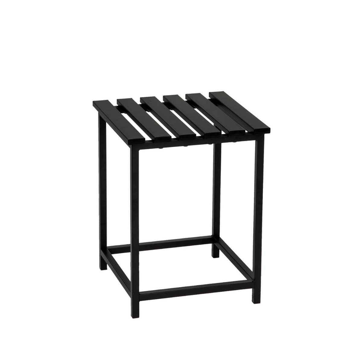 Detalle de taburete de baño negro de metal