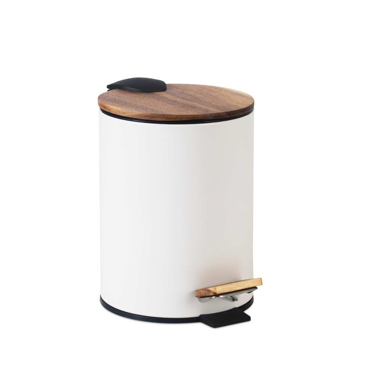 Papelera de baño blanca metal y madera 5 litros