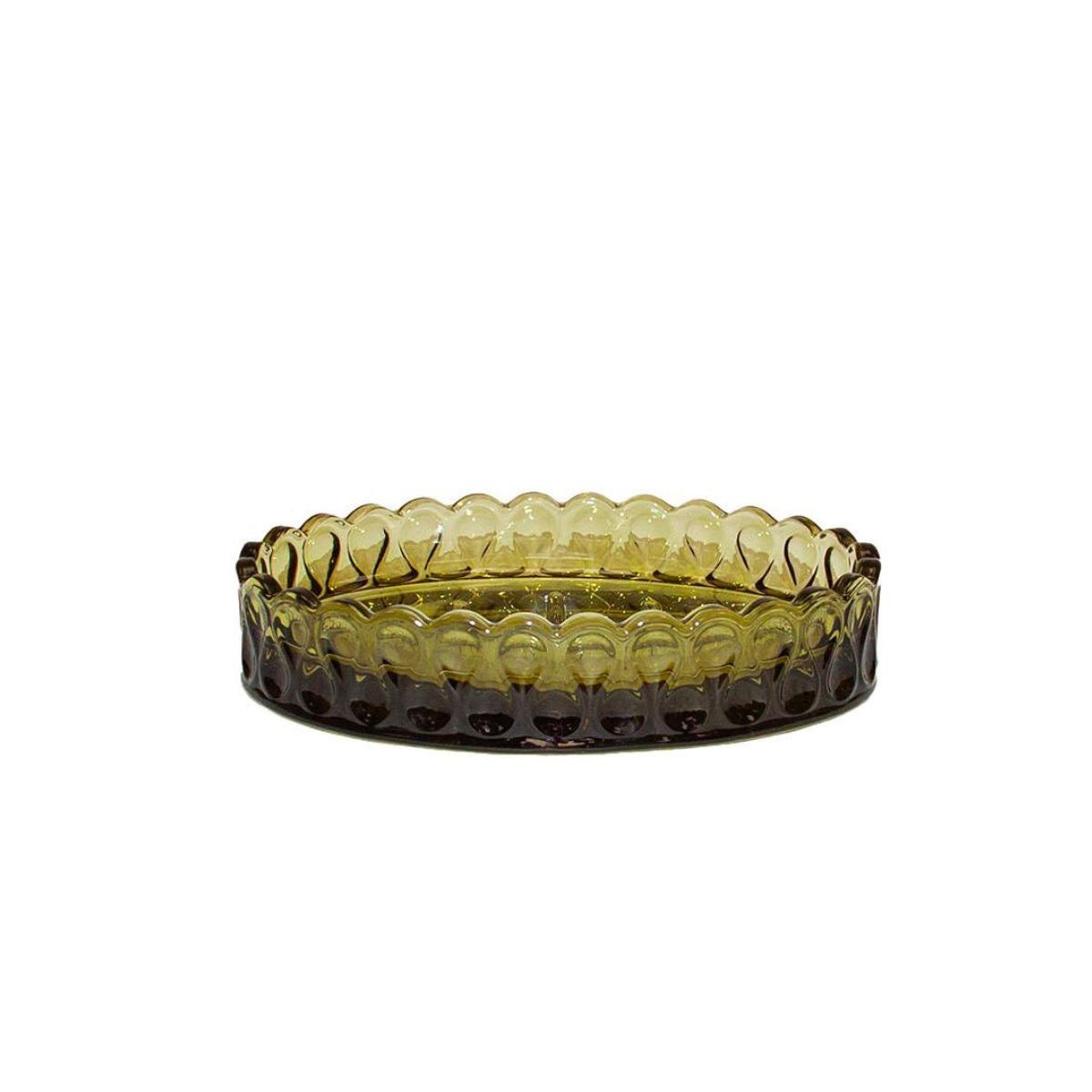 Jabonera de vidrio verde oliva con relieve geométrico colección Pear, Andrea House