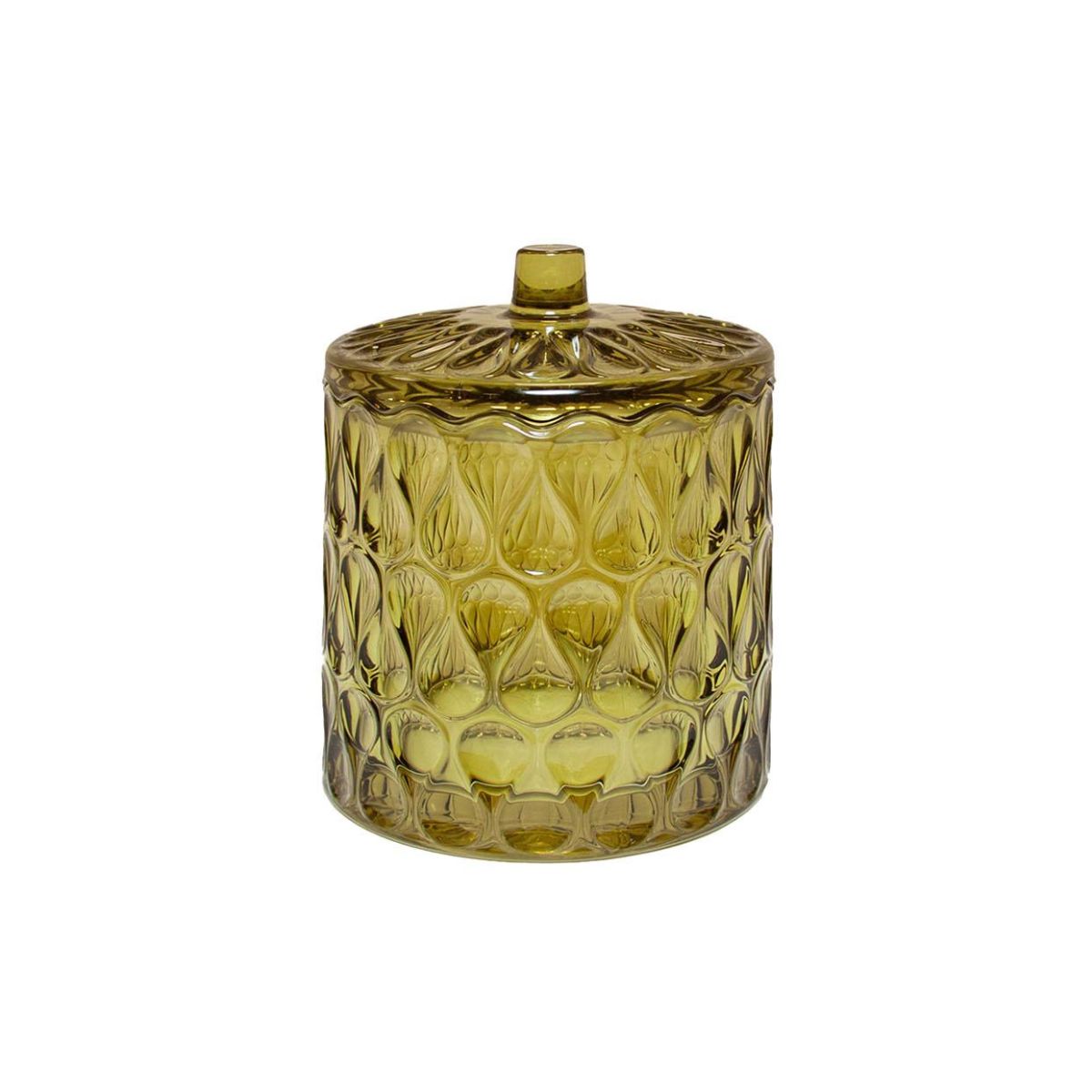 Bote con tapa de vidrio verde oliva Pear Ø10x12,5 cm con relieve geométrico, Andrea House