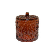 Bote de vidrio vintage marrón con tapa