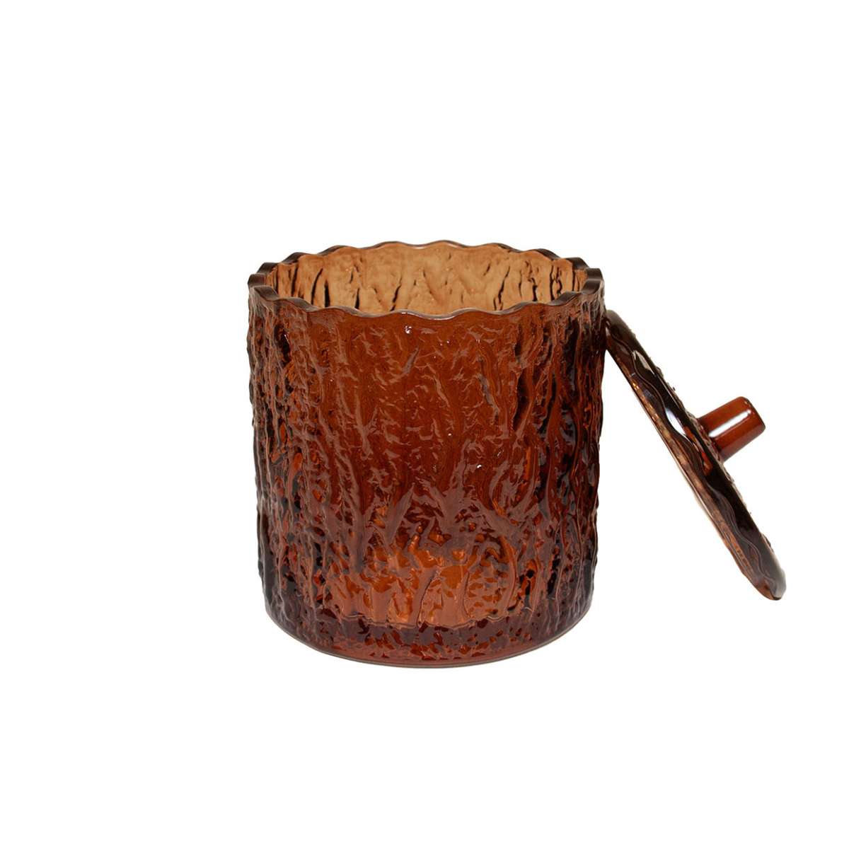 Bote de vidrio vintage marrón con tapa