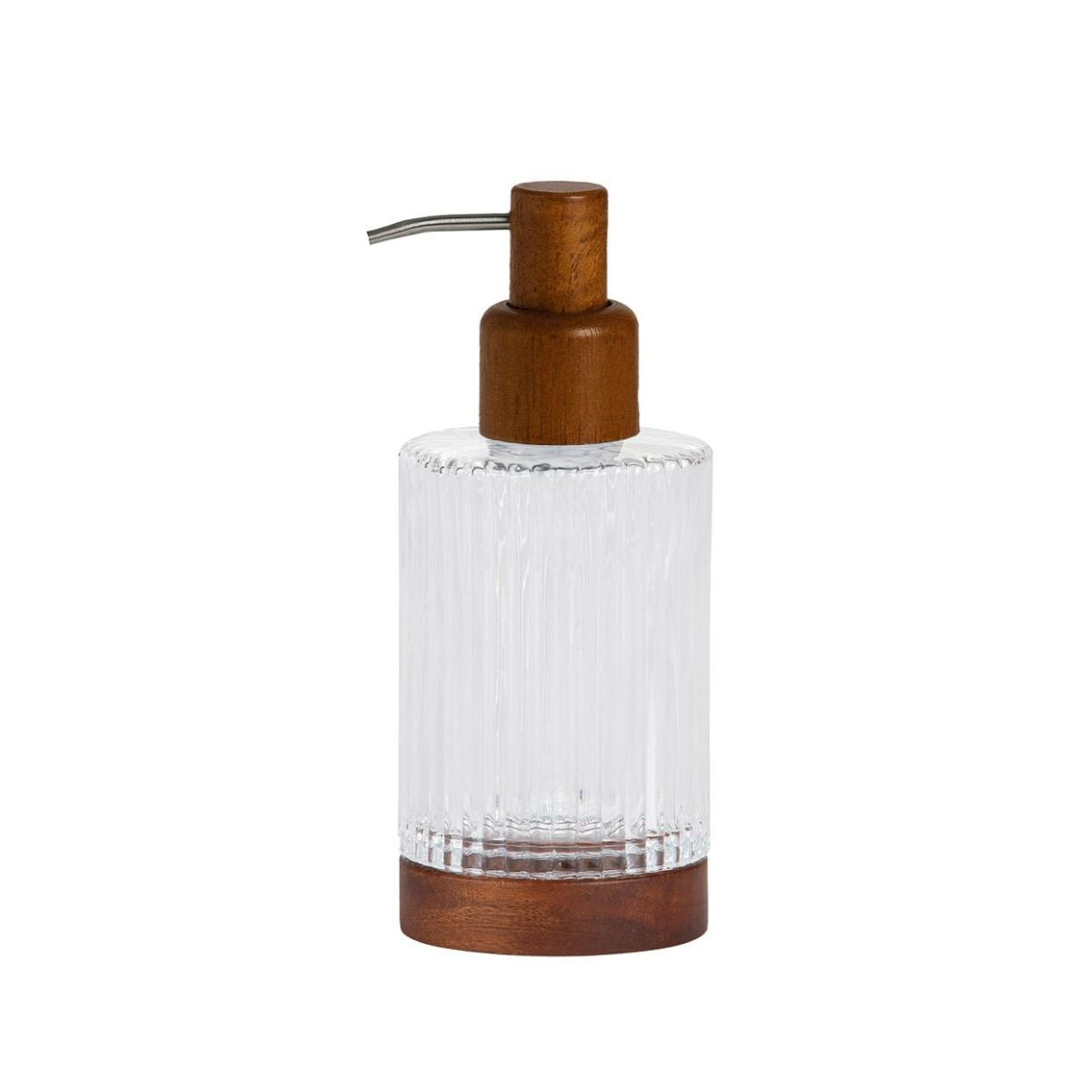 Dispensador de cristal transparente y acacia