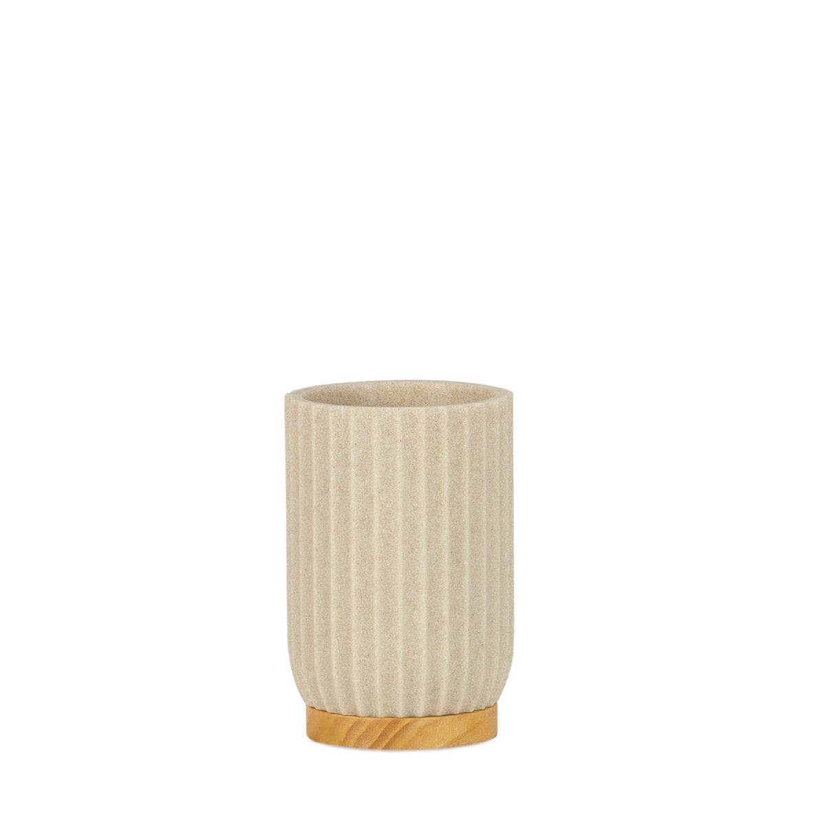 Portacepillos de baño moderno de madera y resina beige
