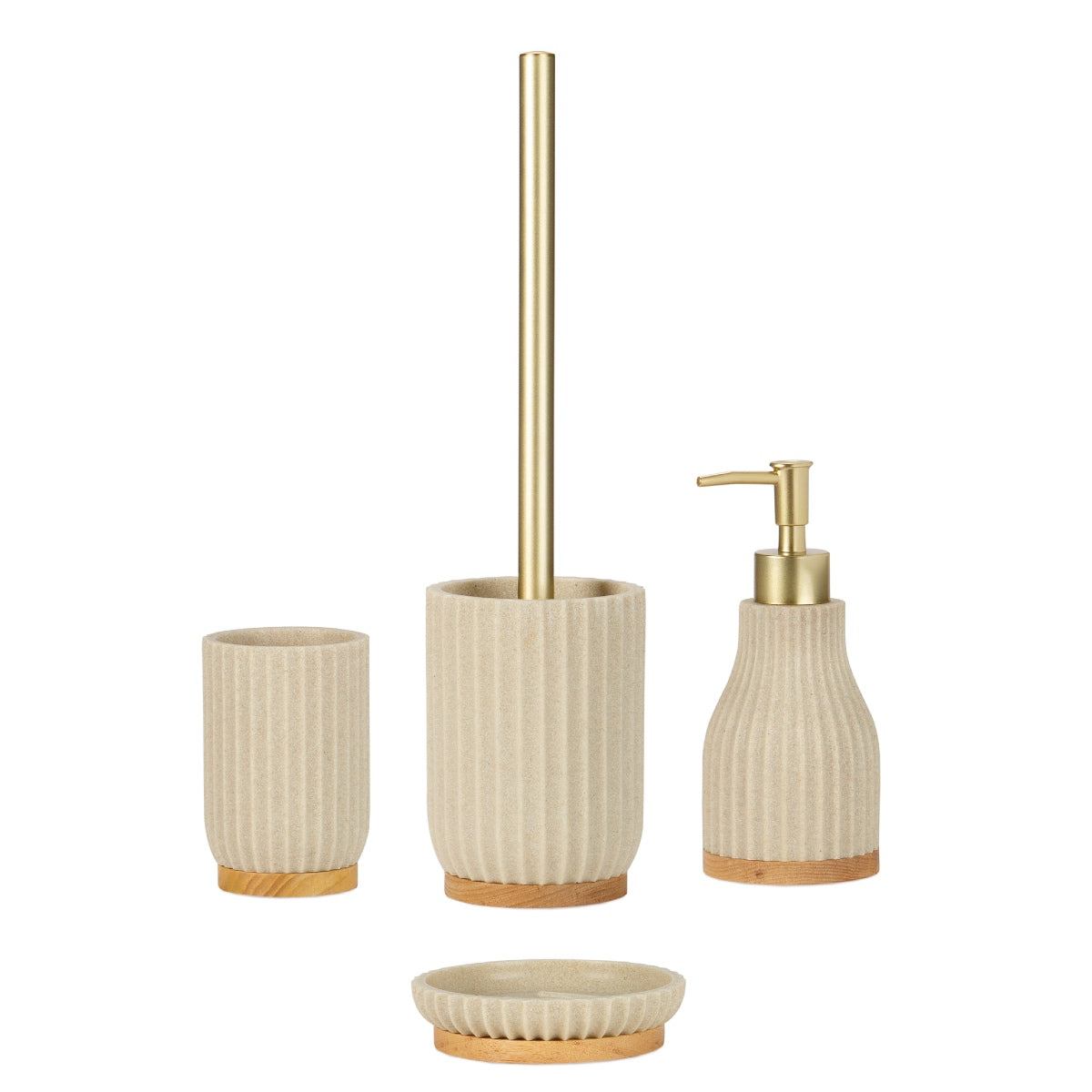 Escobilla de baño de madera y resina beige