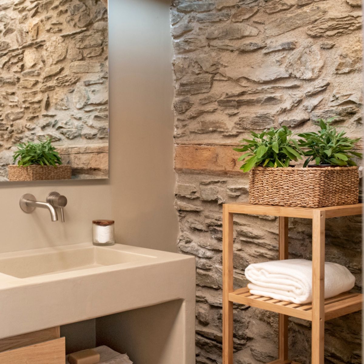 Armario de baño de bambú nórdico 110 cm