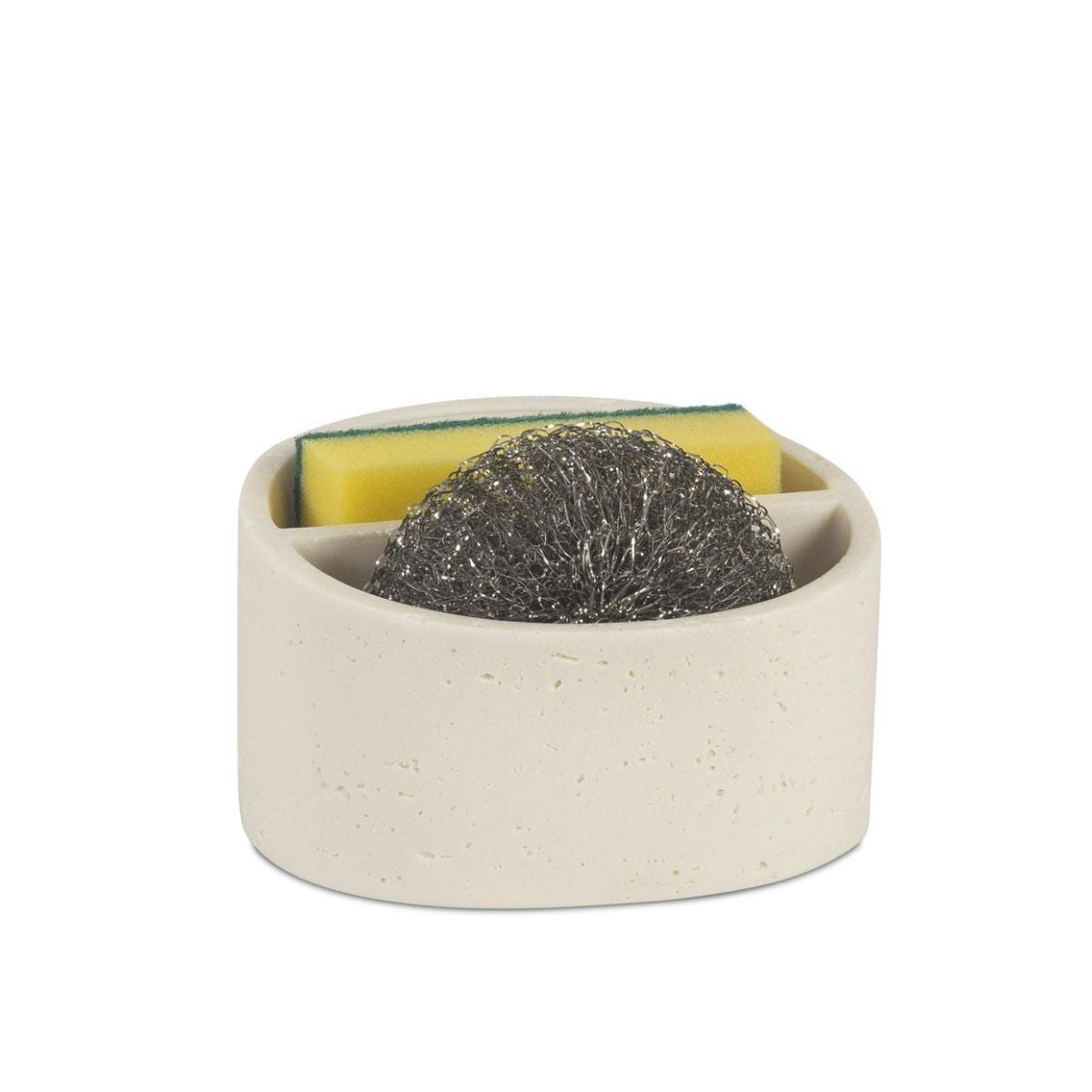 Soporte oval para estropajo y esponja efecto piedra crema polirresina, Andrea House