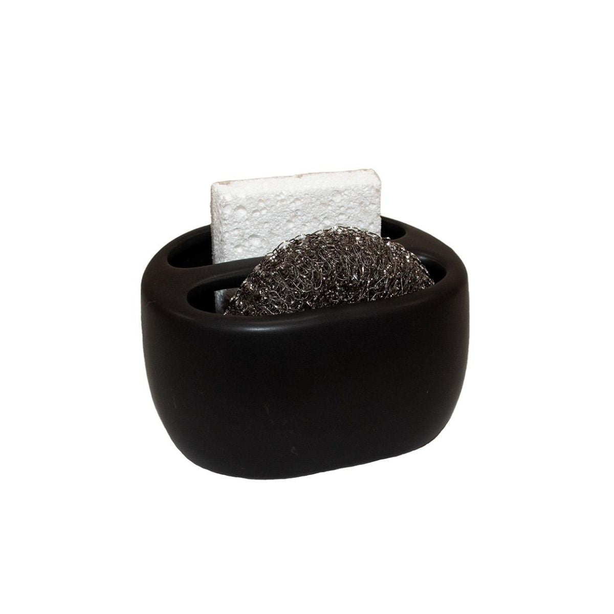 Soporte oval para esponja y estropajo de cerámica negra, Andrea House