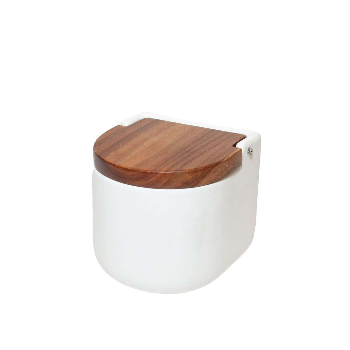 Azucarero de cerámica blanca con tapa de acacia