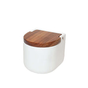 Azucarero de cerámica blanca con tapa de acacia