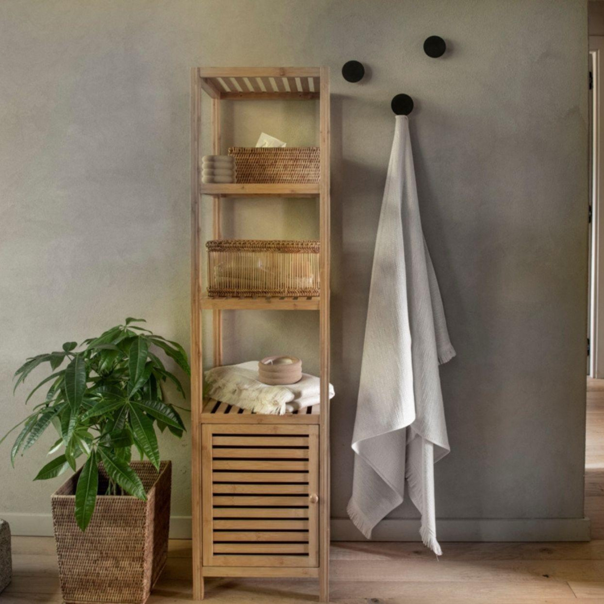 Armario de baño de bambú nórdico 140 cm