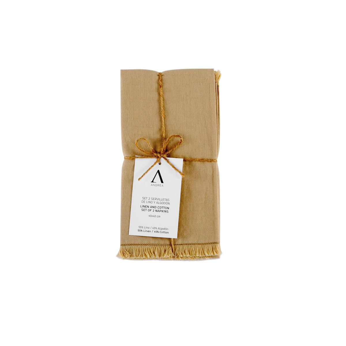 Set de 2 servilletas de mesa beige de lino con flecos