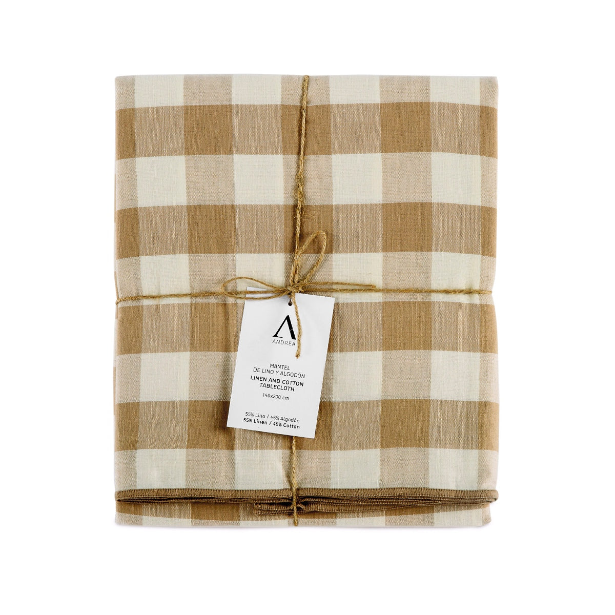 Mantel de mesa beige de lino vichy 200 cm