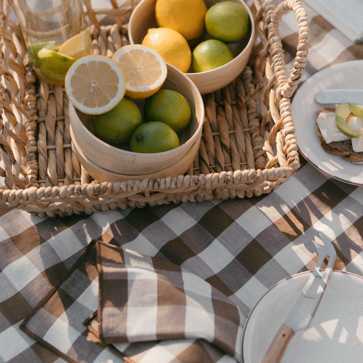 Set de 2 servilletas de mesa marrón de lino vichy