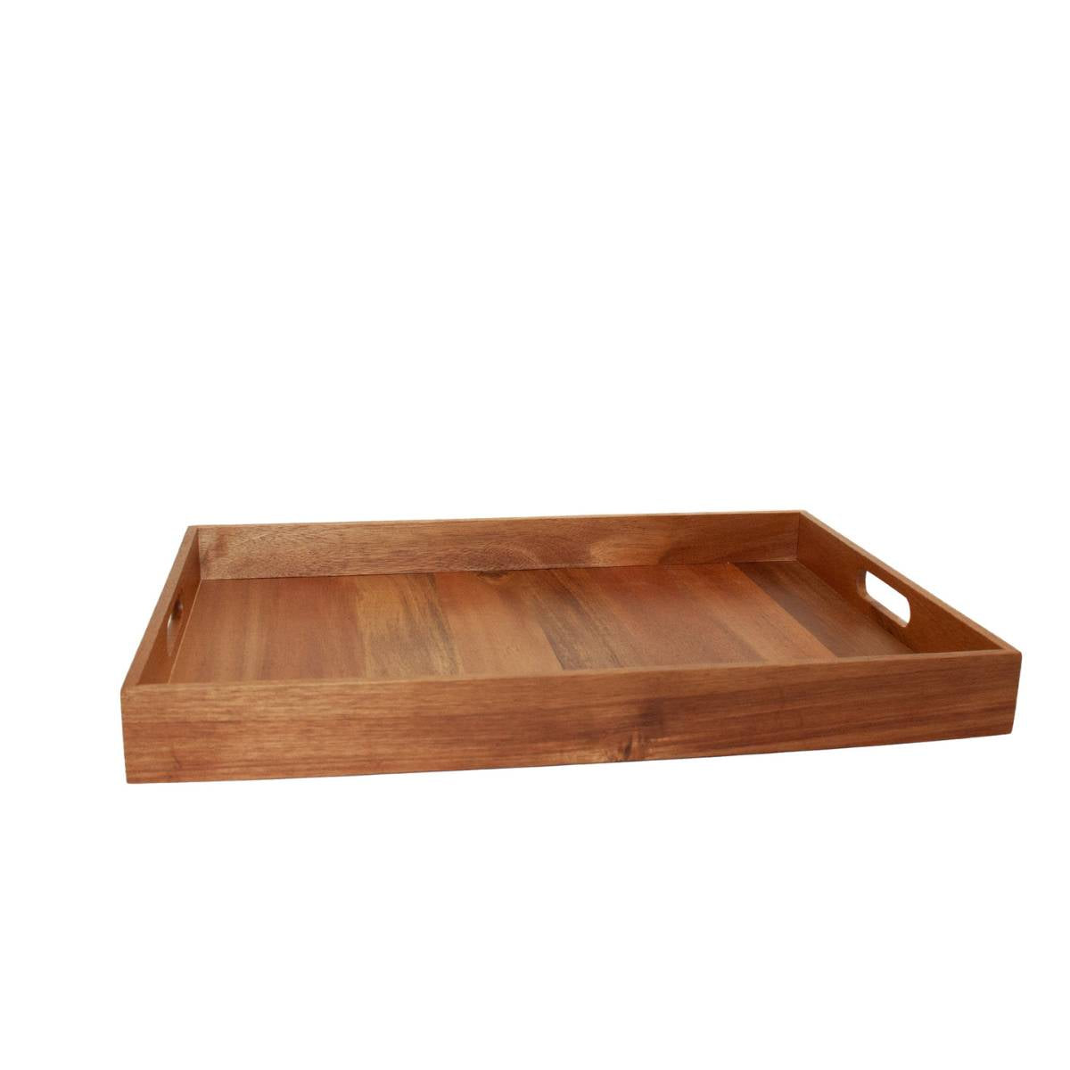 Bandeja de servir de acacia rectangular con asas integradas