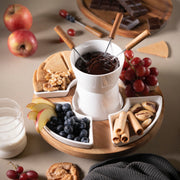 Fondue giratoria de porcelana y acacia de 4 piezas