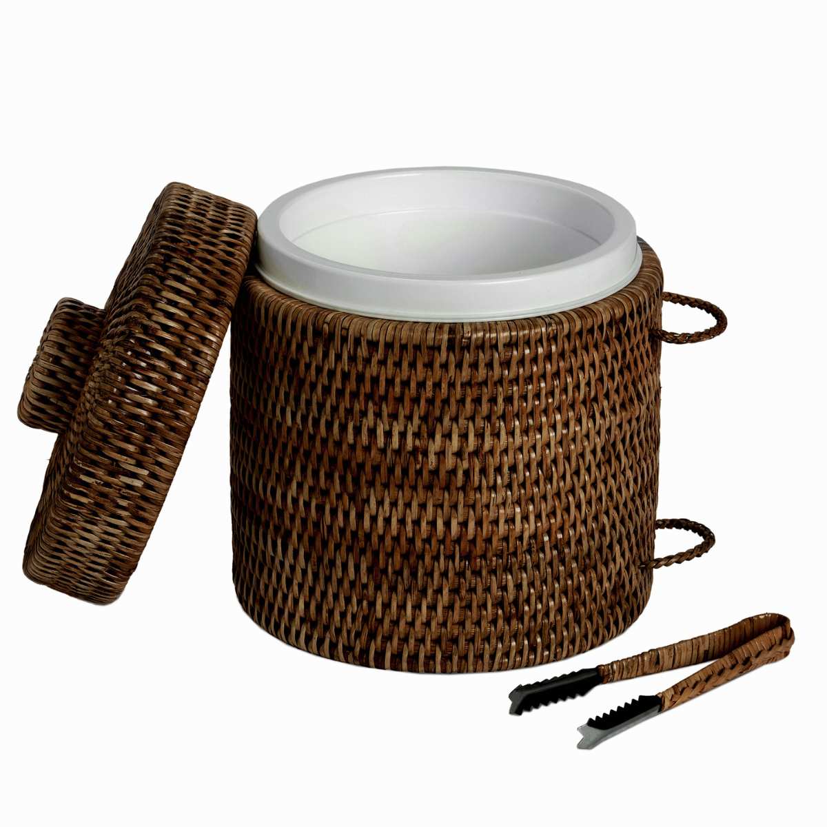 Cubitera de ratán con pinzas y tapa
