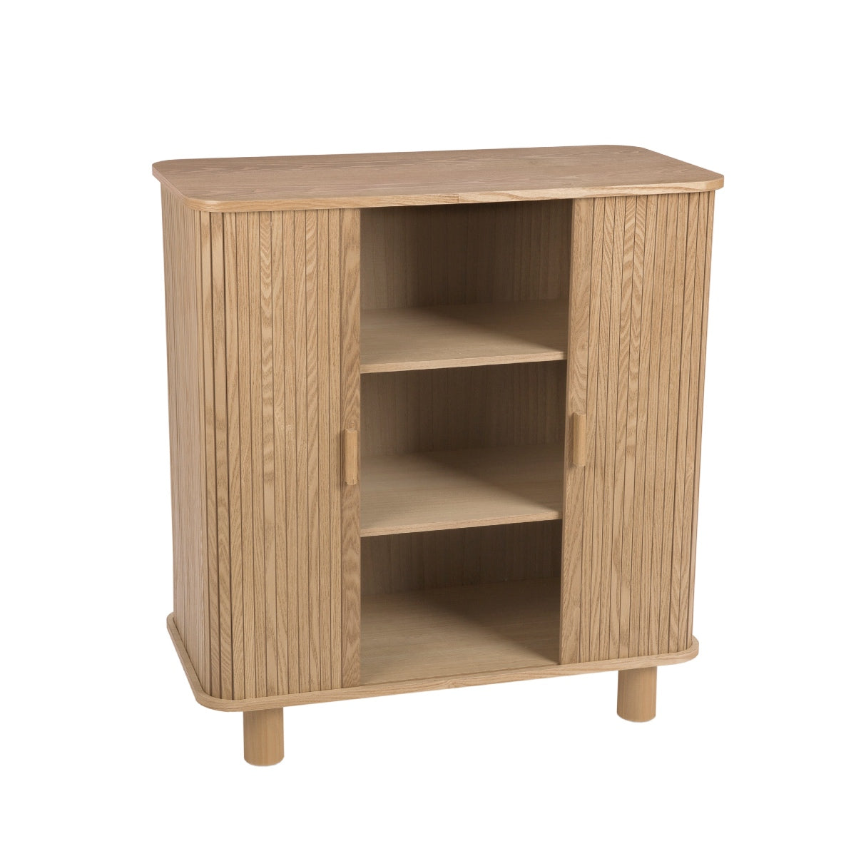 Armario de madera de fresno y pino con puertas correderas