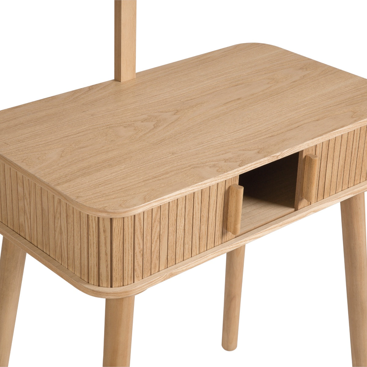 Tocador de madera de fresno y pino con puertas correderas
