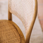 Silla de comedor vintage marrón de madera y rattan