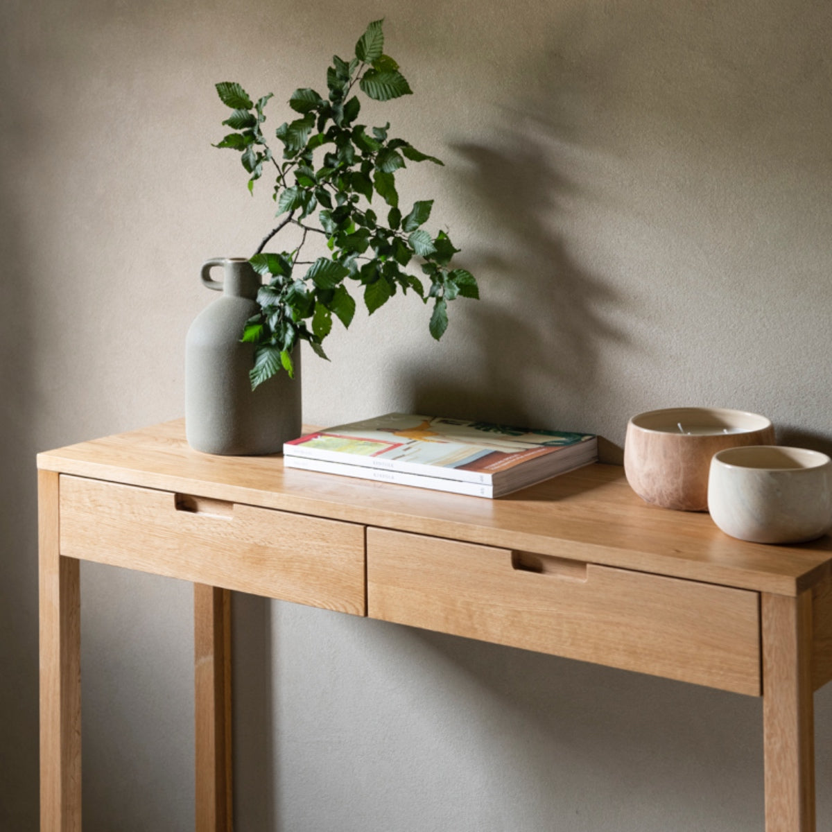 Mesa consola de madera de roble