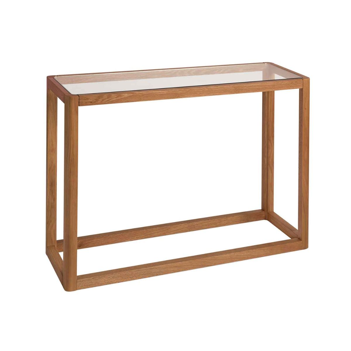 Consola de madera de roble y cristal