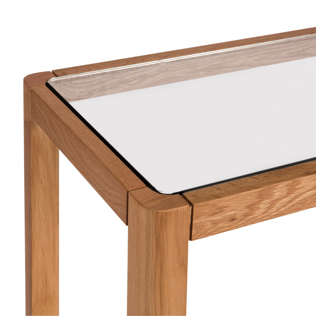 Consola de madera de roble y cristal